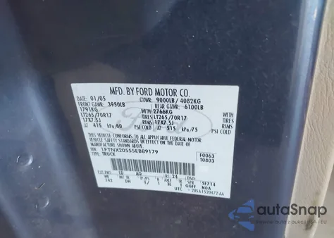 2005 Ford F-250 Lariat/Xl/Xlt z USA, uszkodzony, nr VIN 1FTNX20555EB89179